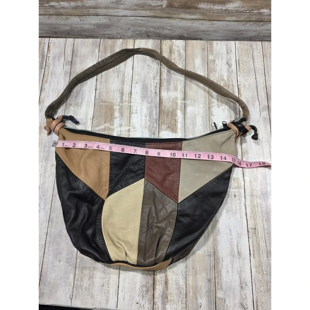 Carroll Leather Goods Patchwork Top Grain Leather Hobo Shoulder Bag Earth‎ Tones